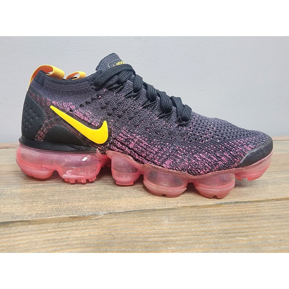 Nike Air Vapormax Womens Flyknit 2 Shoes Black Pink Athletic Sneakers Size 5 US